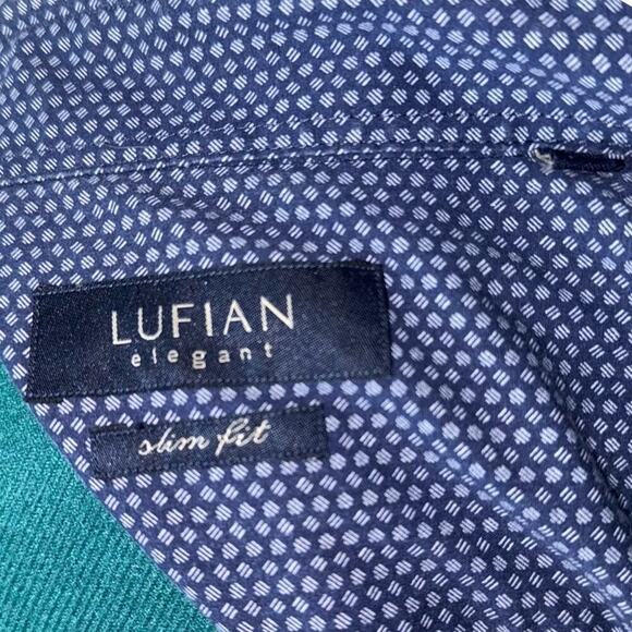 Lufian Elegant Blue Slim Fit Button Front Shirt | Sz L - Picture 5 of 6